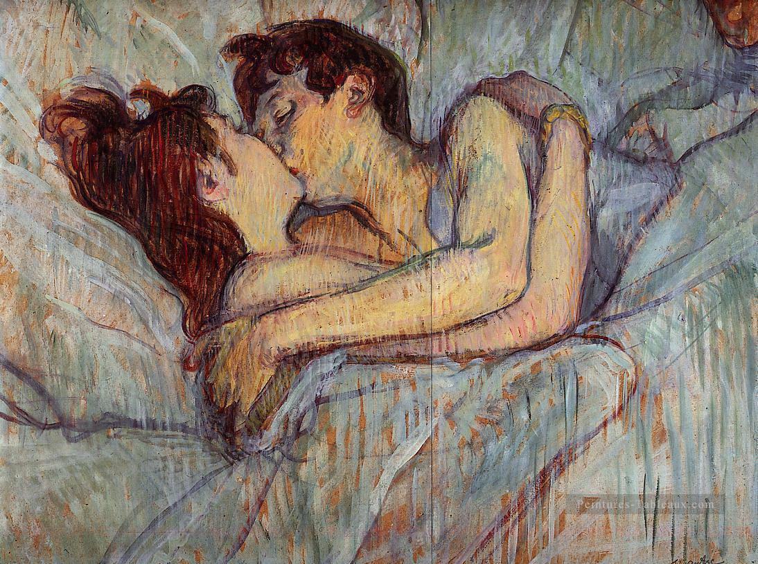 au lit le baiser 1892 Toulouse Lautrec Henri de Peintures à l'huile